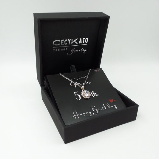Birthday / Mom 50  -925 Sterling Silver Cubic Zirconia Round Minimalist Necklace TE2780HBW5