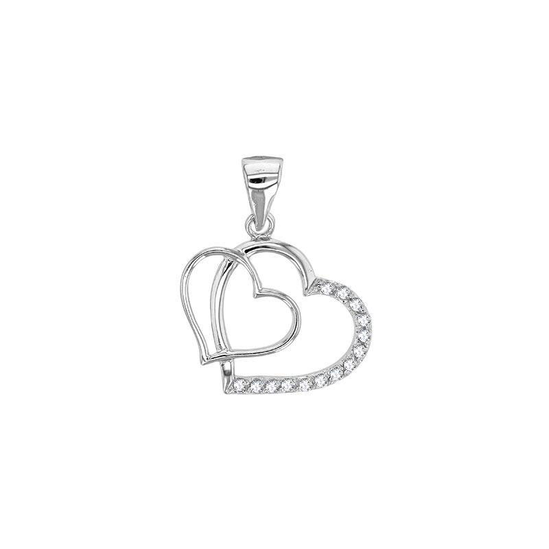 Love / Wife  Double Heart Pendant in Sterling Silver, - Set with Cubic Zirconia LL117W