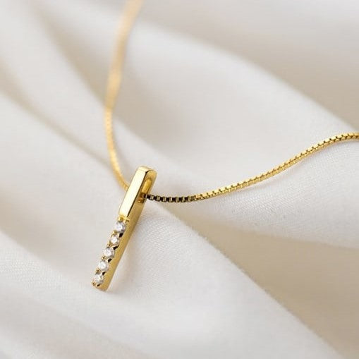 14K Gold Plated - Rhinestone - Geometric Minimalist Necklace TE4