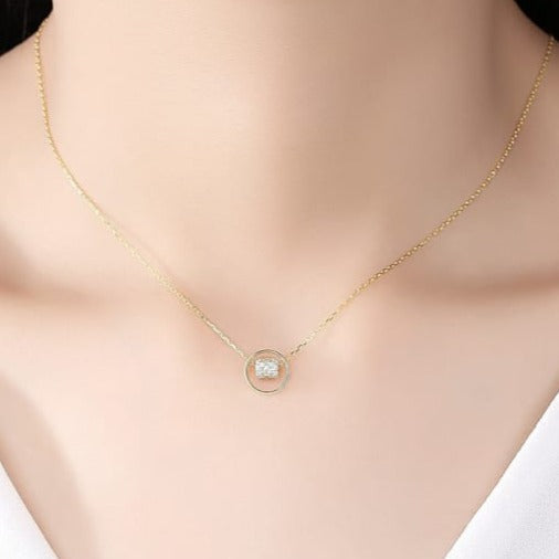 14K Gold Plated - Rhinestone - Geometric Minimalist Necklace TE5