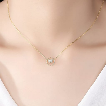 Love / Sweetheart - 925 Sterling Silver Rhinestone Geometric Minimalist Necklace TE576LY