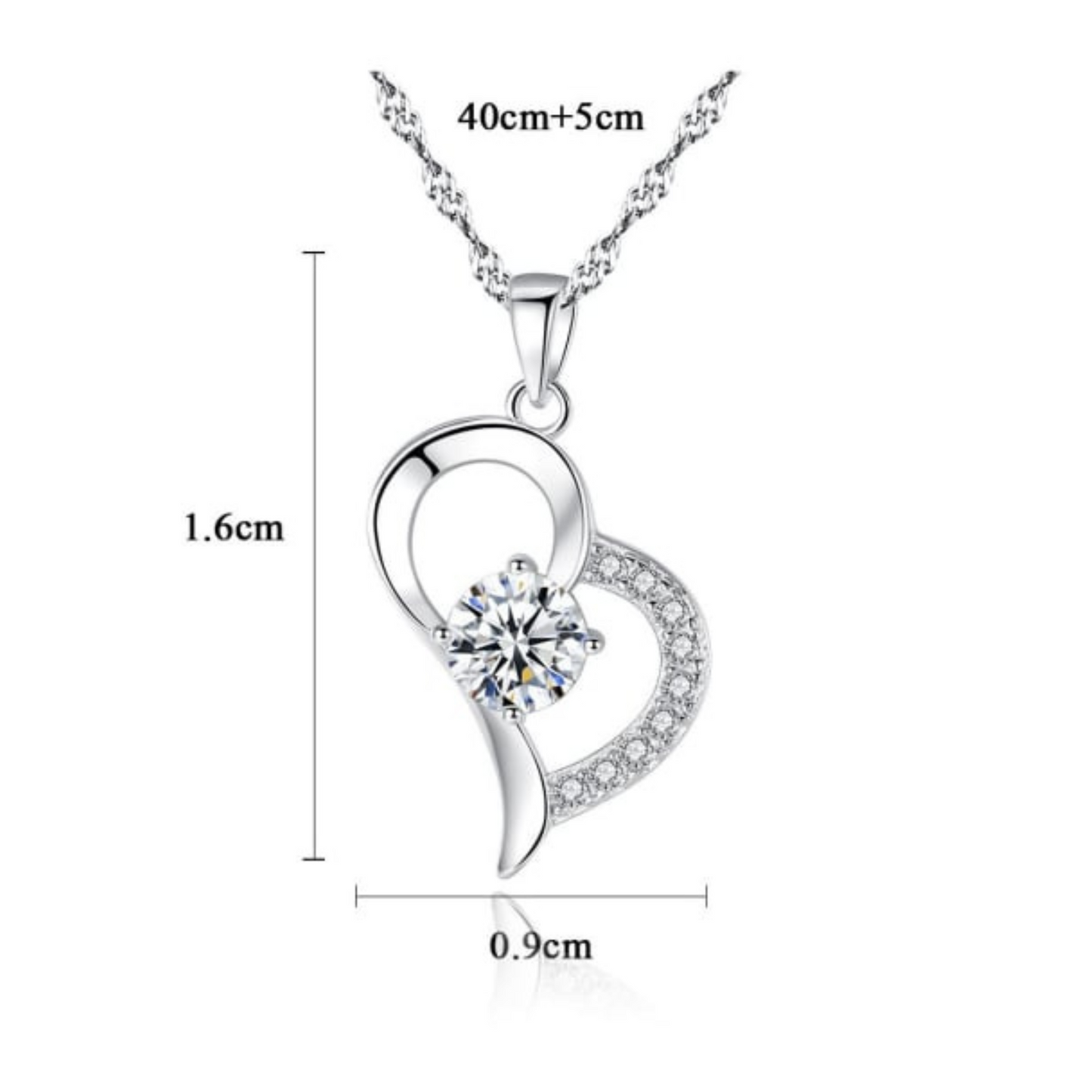 White Gold Plated - Cubic Zirconia - Simplistic Heart Necklace TE11