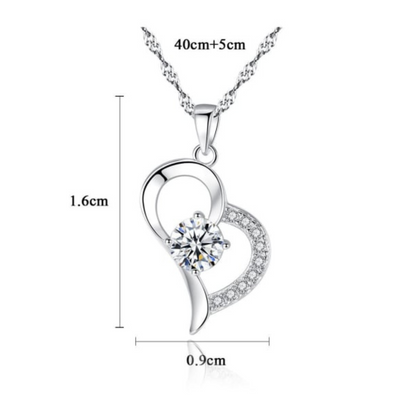 White Gold Plated - Cubic Zirconia - Simplistic Heart Necklace TE11