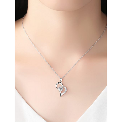 White Gold Plated - Cubic Zirconia - Simplistic Heart Necklace TE11