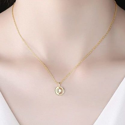 14K Gold Plated - Cubic Zirconia - Geometric Minimalist Pendant Necklace TE7