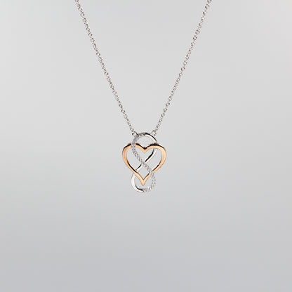 925 Sterling Silver - Cubic Zirconia - Rose-Gold Heart and Infinity Symbol Necklace LL5