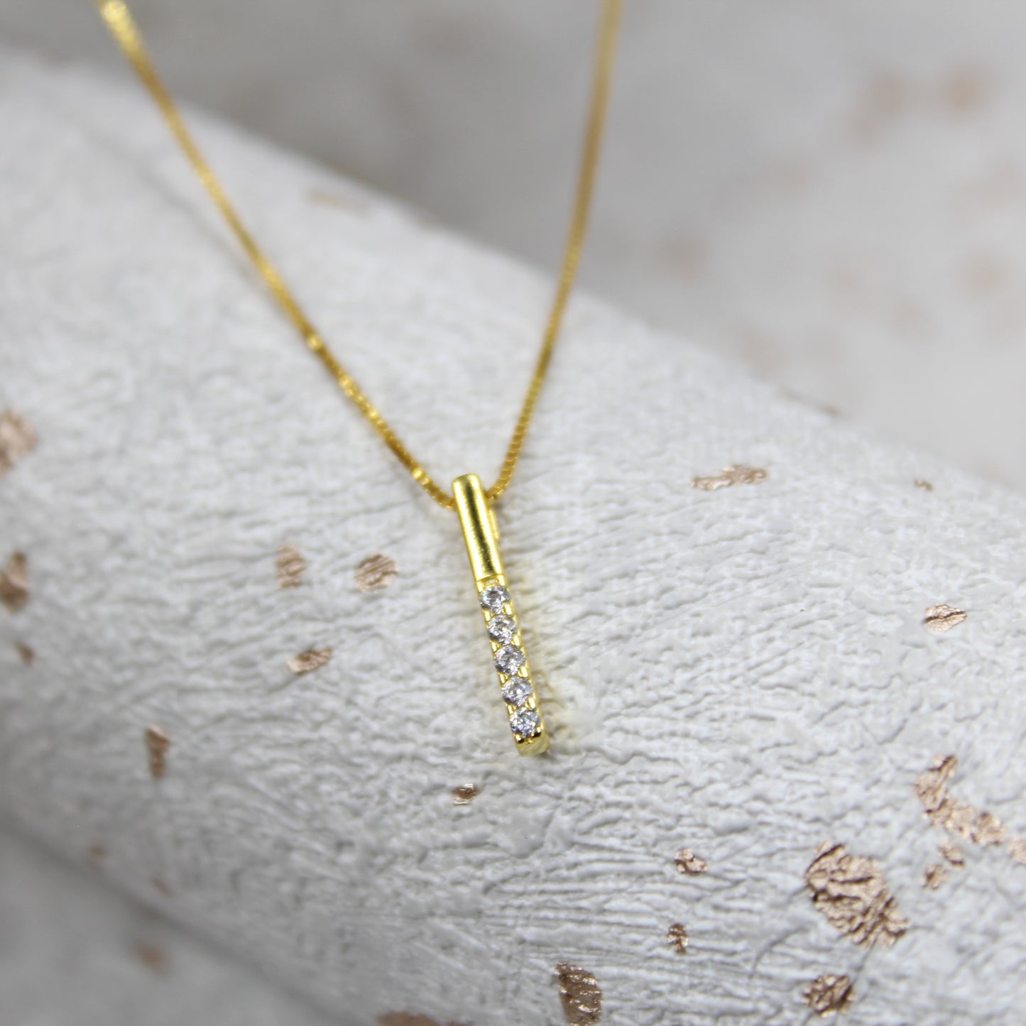 14K Gold Plated - Rhinestone - Geometric Minimalist Necklace TE4