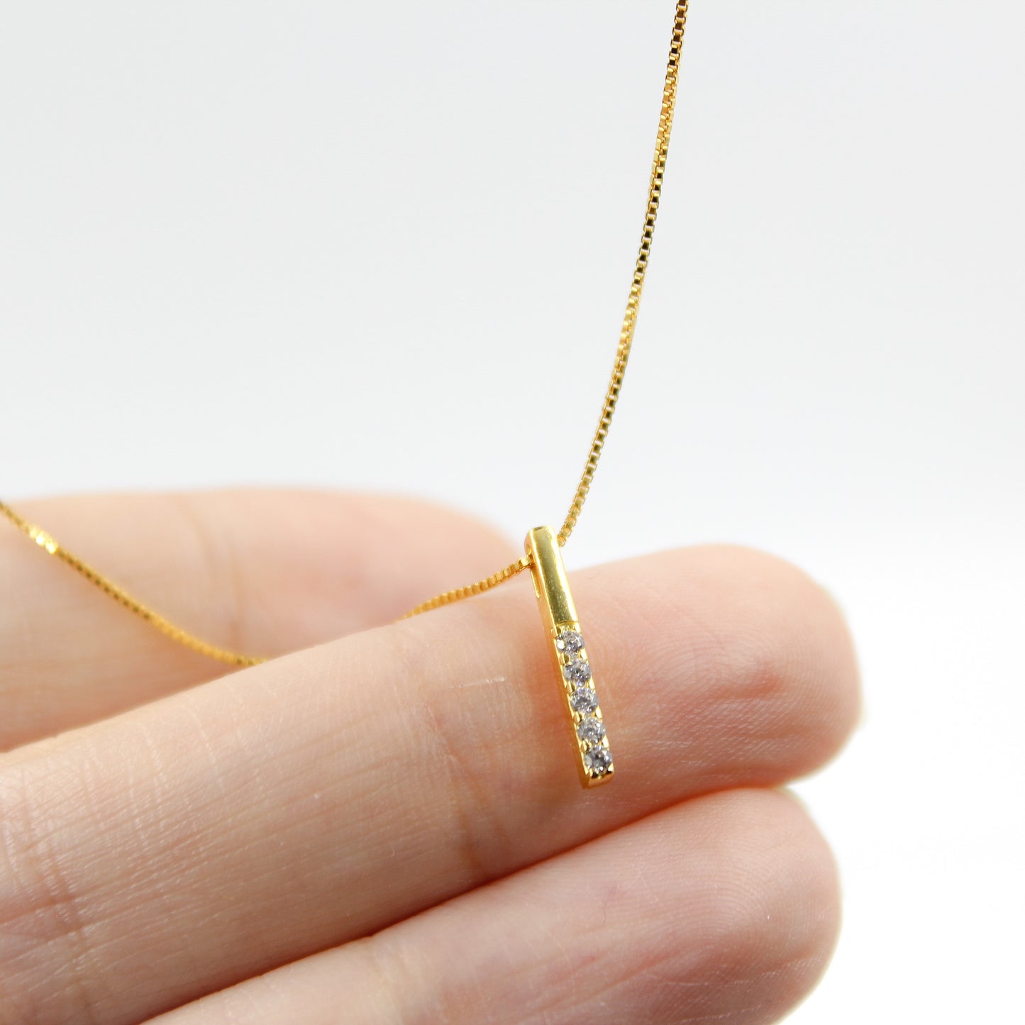 14K Gold Plated - Rhinestone - Geometric Minimalist Necklace TE4