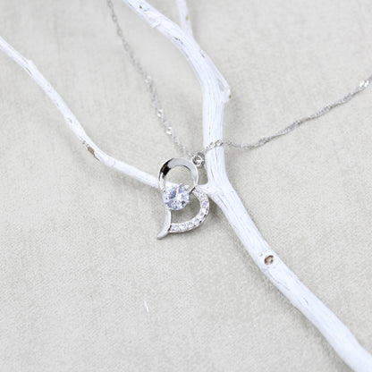 White Gold Plated - Cubic Zirconia - Simplistic Heart Necklace TE11