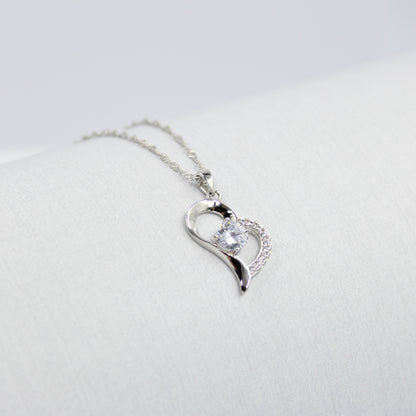 White Gold Plated - Cubic Zirconia - Simplistic Heart Necklace TE11