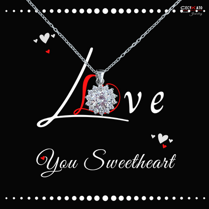 Love / Sweetheart -  925 Sterling Silver Cubic Zirconia Round Minimalist Necklace -TE271LY2