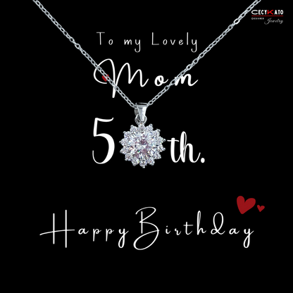 Birthday / Mom 50  -925 Sterling Silver Cubic Zirconia Round Minimalist Necklace TE2780HBW5