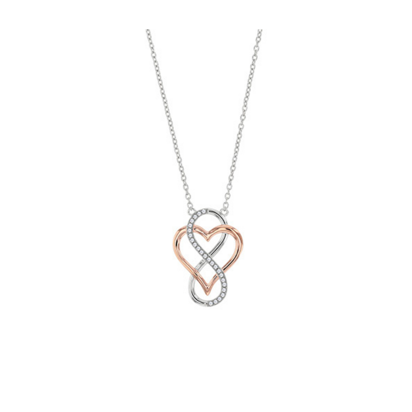 925 Sterling Silver - Cubic Zirconia - Rose-Gold Heart and Infinity Symbol Necklace LL5