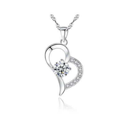 White Gold Plated - Cubic Zirconia - Simplistic Heart Necklace TE11